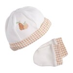 Lot bonnet et moufles bb en coton - botanica blanc / rose