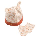 Lot bonnet et moufles bb en coton - orsino beige / orange
