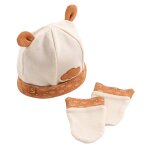 Lot bonnet et moufles bb en coton - orsino marron / beige