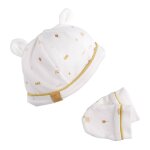 Lot bonnet et moufles bb en coton - sunlight blanc