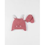 Lot chapka + moufles rose