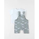 Lot salopette zbres + t - shirt vert