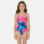Maillot de bain 1 pi�ce imprim�, finitions volant�es lilo & stitch rose fuchsia