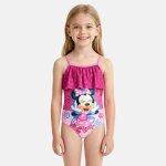 Maillot de bain 1 pi�ce avec volant et imprim� fille minnie rose