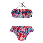 Maillot de bain 2 pi�ces �t� fleuri hawa� swan rouge bleu roi orange