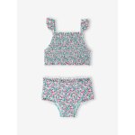Maillot de bain 2 pièces fille avec haut smocké vert d'eau / imprimé Maillot de bain 2 pièces fille avec haut smocké vert d'eau / imprimé