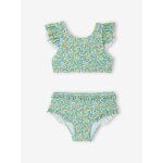 Maillot de bain 2 pices fleuri fille bleu ciel imprim