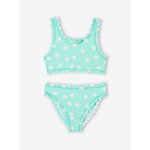 Maillot de bain 2 pices  pois fille vert d'eau