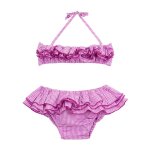 Maillot de bain 2 pi�ces vichy � volant swan violet blanc