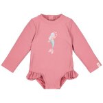 Maillot de bain anti - uv b�b� fille 1 pi�ce manches longues rose, violet, vert