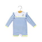 Maillot de bain b�b� fille fond blanc raye bleu