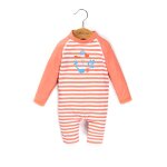 Maillot de bain b�b� fille fond blanc raye rose