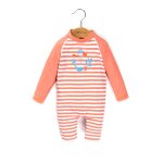 Maillot de bain b�b� fille fond blanc raye rose