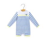 Maillot de bain b�b� gar�on fond blanc raye bleu