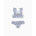 Maillot de bain bikini  carreaux et volants blanc