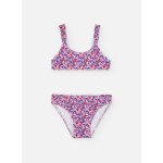 Maillot de bain bikini avec imprim fleurs et bretelles fronces rose