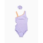 Maillot de bain avec d�coupe + chouchou lila