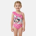 Maillot de bain fille 1 pi�ce asym�trique rose � pois motif personnage minnie rose