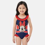 Maillot de bain fille 1 pi�ce bleu marine � volants motif personnage minnie rouge