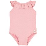 Maillot de bain fille 1 pi�ce - volants et tissu gaufr� fleuri rose