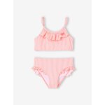 Maillot de bain fille 2 pi�ces ray� corail