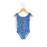Maillot de bain fille fond blanc imprime bleu