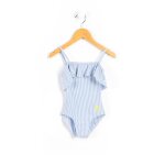 Maillot de bain fille fond blanc raye bleu