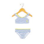 Maillot de bain fille fond blanc raye bleu