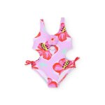Maillot de bain fille en maille avec applications en relief rose