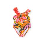 Maillot de bain fille en maille avec bretelle asym�trique orange