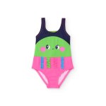 Maillot de bain fille en maille avec bretelles fronc�es vert