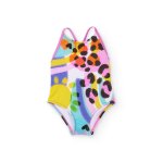 Maillot de bain pour fille en maille avec motif abstrait blanc