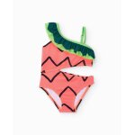 Maillot de bain fille en maille avec volant asym�trique orange