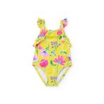 Maillot de bain fille en maille avec volants aux bretelles jaune