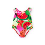 Maillot de bain fille en maille avec volants aux bretelles rouge