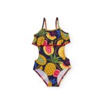 Maillot de bain fille en maille avec volant frontal jaune
