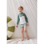 Maillot de bain gar�on 2 pi�ces t - shirt de protection uv et boxer hello dino kaki