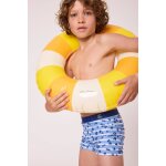 Maillot de bain gar�on fond bleu raye blanc