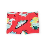 Maillot de bain gar�on en maille avec imprim� estival rouge