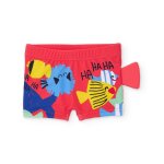 Maillot de bain gar�on en maille avec patte lat�rale rouge
