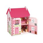 Maison de poup�es en bois 11 accessoires rose