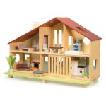 Maison de poupe en bois rtro chalet moderne avec meubles inclus multicolore