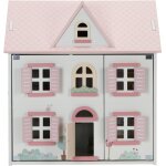 Maison de poup�e moyenne en bois blanc, rose, vert