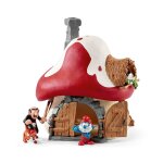 Maison des schtroumpfs avec 2 figurines rouge