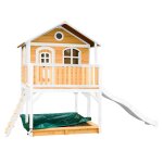 Maisonnette en bois sur pilotis marc avec toboggan, bac À sable et plateforme blanc Maisonnette en bois sur pilotis marc avec toboggan, bac À sable et plateforme blanc