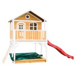 Maisonnette en bois sur pilotis marc avec toboggan, bac À sable et plateforme rouge Maisonnette en bois sur pilotis marc avec toboggan, bac À sable et plateforme rouge