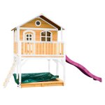 Maisonnette en bois sur pilotis marc avec toboggan, bac À sable et plateforme violet Maisonnette en bois sur pilotis marc avec toboggan, bac À sable et plateforme violet