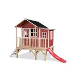 Maisonnette en bois sur pilotis toboggan et extension jardin rouge