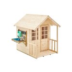 Maisonnette cabane enfant chalet + cuisine extrieure prairie bois fsc marron - bleu - noir
