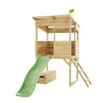 Maisonnette cabane sur pilotis avec toboggan cimes bois fsc® marron - vert Maisonnette cabane sur pilotis avec toboggan cimes bois fsc® marron - vert